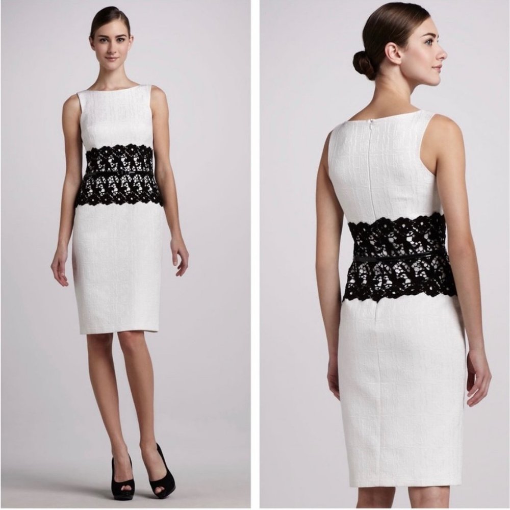 David Meister Dress | Sleeveless Sheath with Lace Waist Size 10
